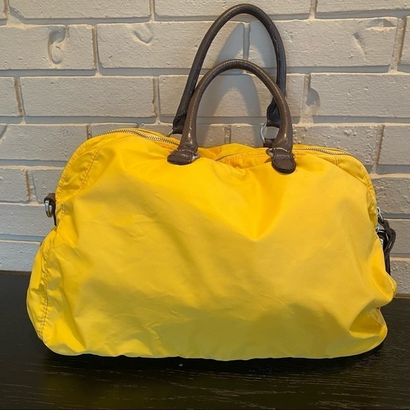 LIEBESKIND Berlin Yellow Adriana Large Nylon Leather Bag Sporty Satchel Purse - Picture 4 of 13